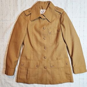 Vintage 70s Mustard Yellow Tailored Wool Jacket Military Style Made In France XS